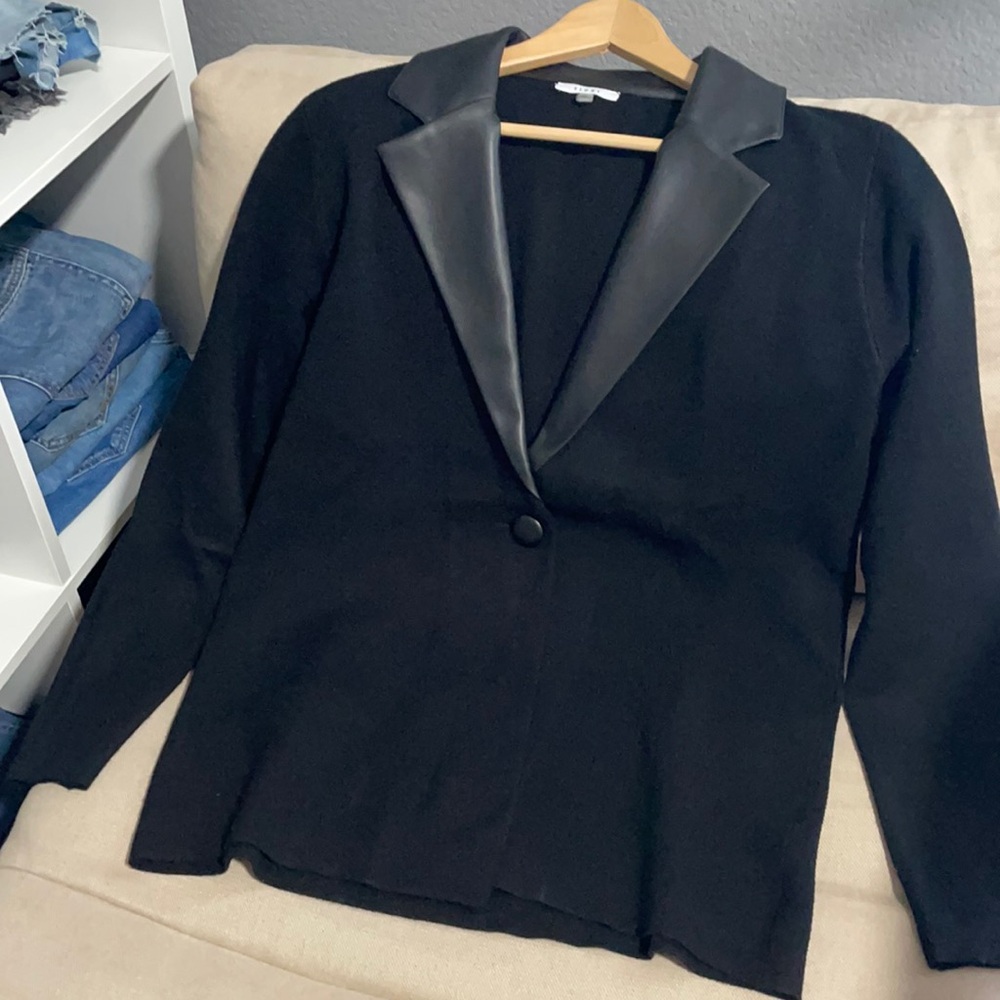 NWOT Black Blazer Jacket With Leather Collar